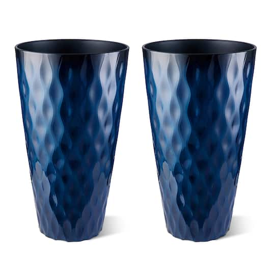 Glitzhome® 23.75" Oversized Wavy Texture Tall Plastic Planters, 2ct.